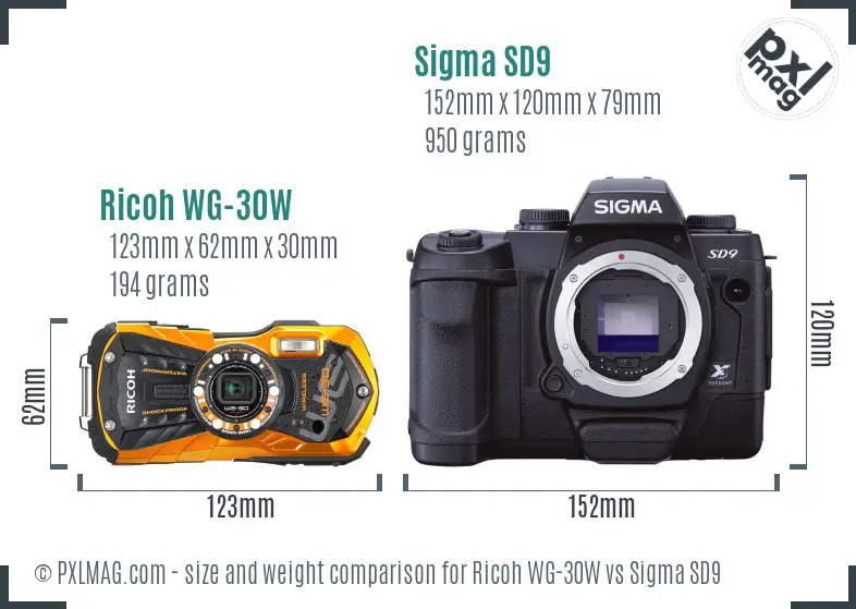Ricoh WG-30W vs Sigma SD9 size comparison