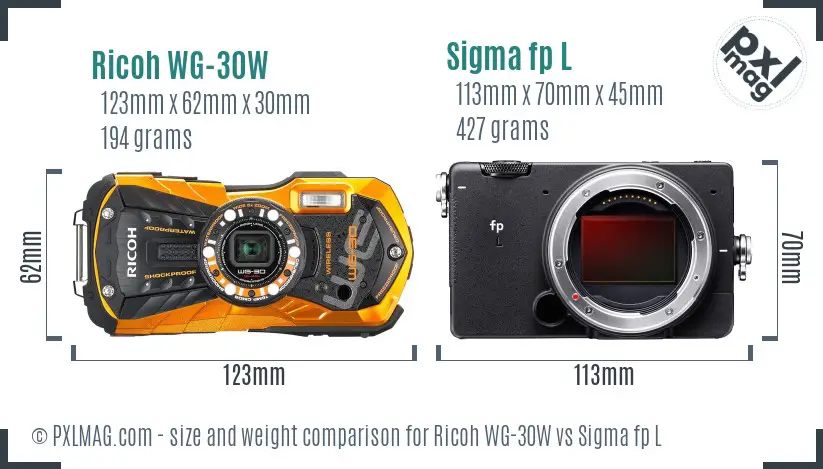 Ricoh WG-30W vs Sigma fp L size comparison