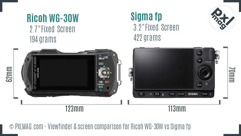 Ricoh WG-30W vs Sigma fp Screen and Viewfinder comparison