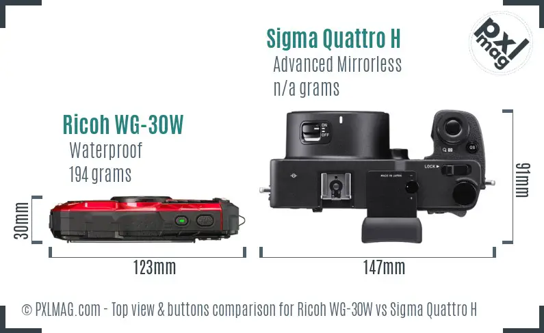 Ricoh WG-30W vs Sigma Quattro H top view buttons comparison