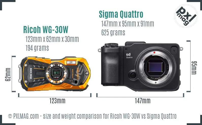 Ricoh WG-30W vs Sigma Quattro size comparison