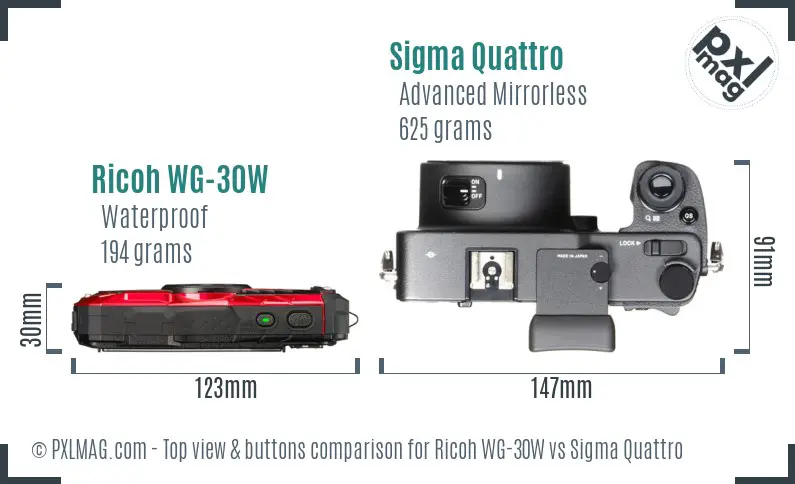 Ricoh WG-30W vs Sigma Quattro top view buttons comparison