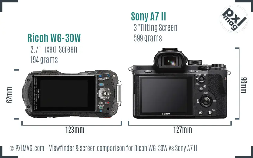 Ricoh WG-30W vs Sony A7 II Screen and Viewfinder comparison