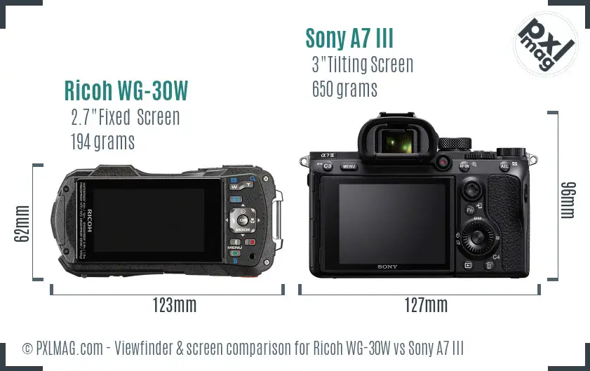 Ricoh WG-30W vs Sony A7 III Screen and Viewfinder comparison