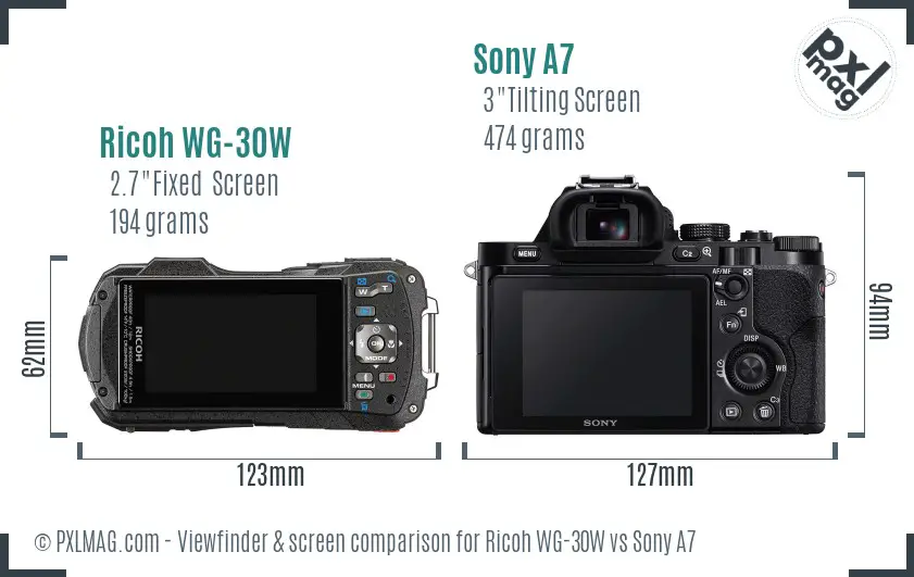 Ricoh WG-30W vs Sony A7 Screen and Viewfinder comparison