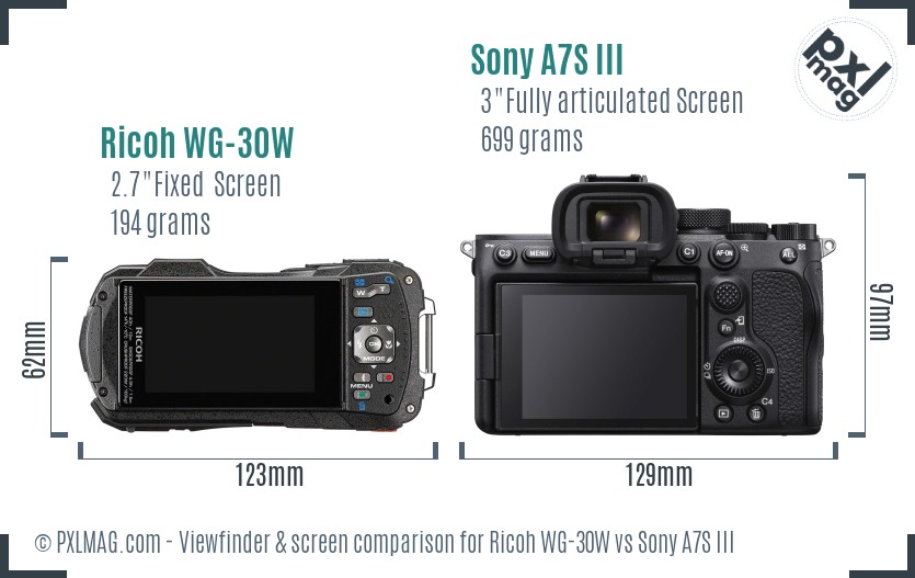 Ricoh WG-30W vs Sony A7S III Screen and Viewfinder comparison