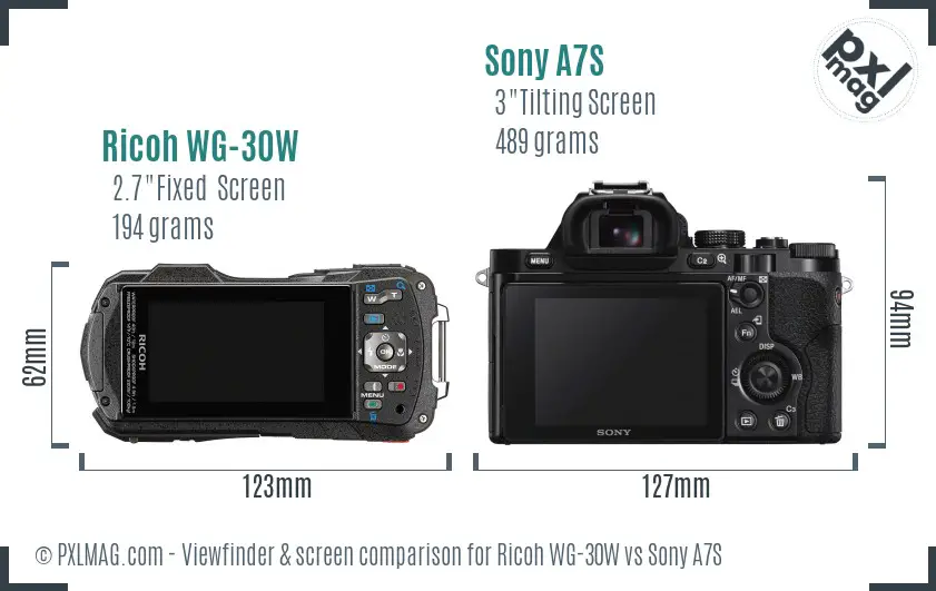 Ricoh WG-30W vs Sony A7S Screen and Viewfinder comparison