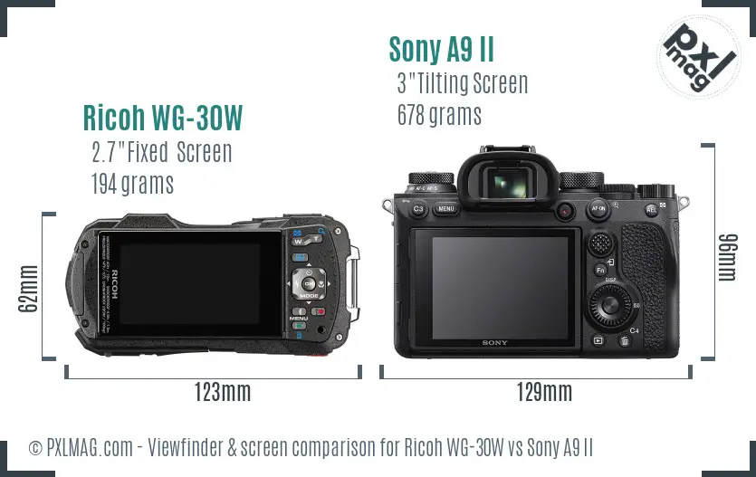 Ricoh WG-30W vs Sony A9 II Screen and Viewfinder comparison