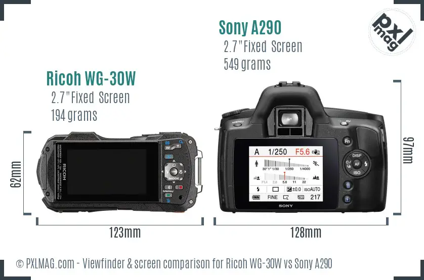 Ricoh WG-30W vs Sony A290 Screen and Viewfinder comparison