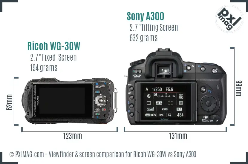 Ricoh WG-30W vs Sony A300 Screen and Viewfinder comparison