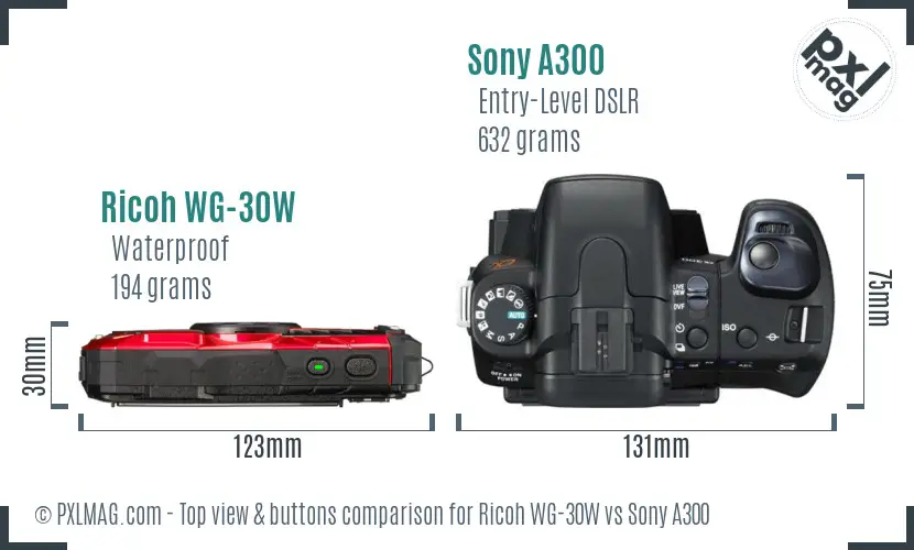 Ricoh WG-30W vs Sony A300 top view buttons comparison