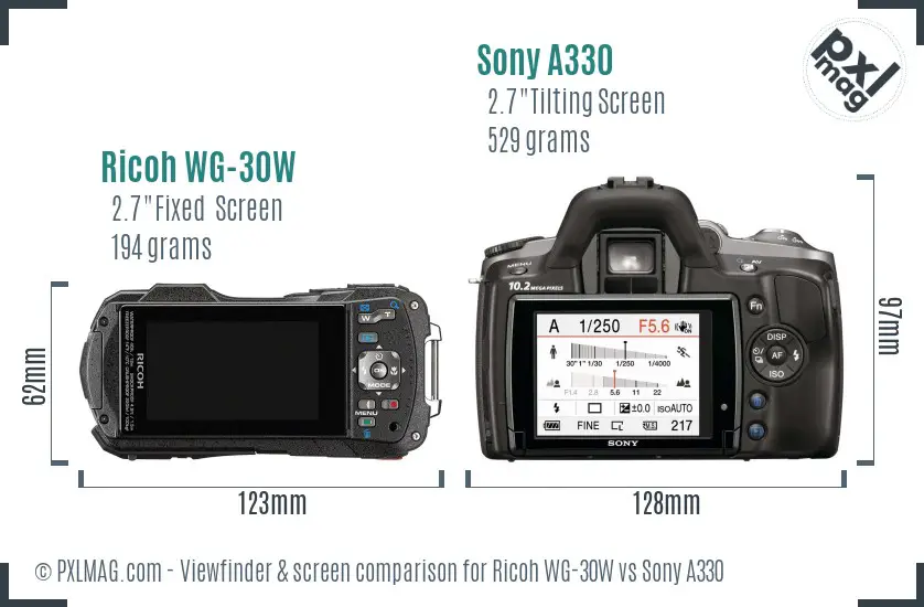 Ricoh WG-30W vs Sony A330 Screen and Viewfinder comparison