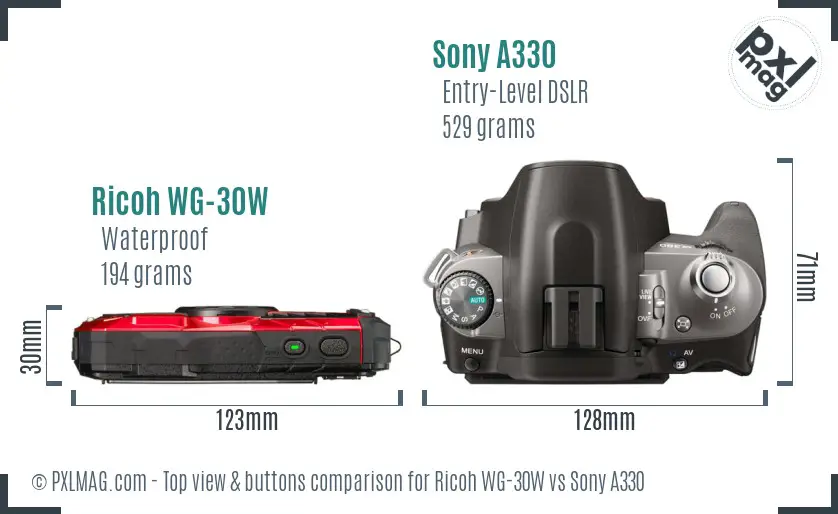 Ricoh WG-30W vs Sony A330 top view buttons comparison