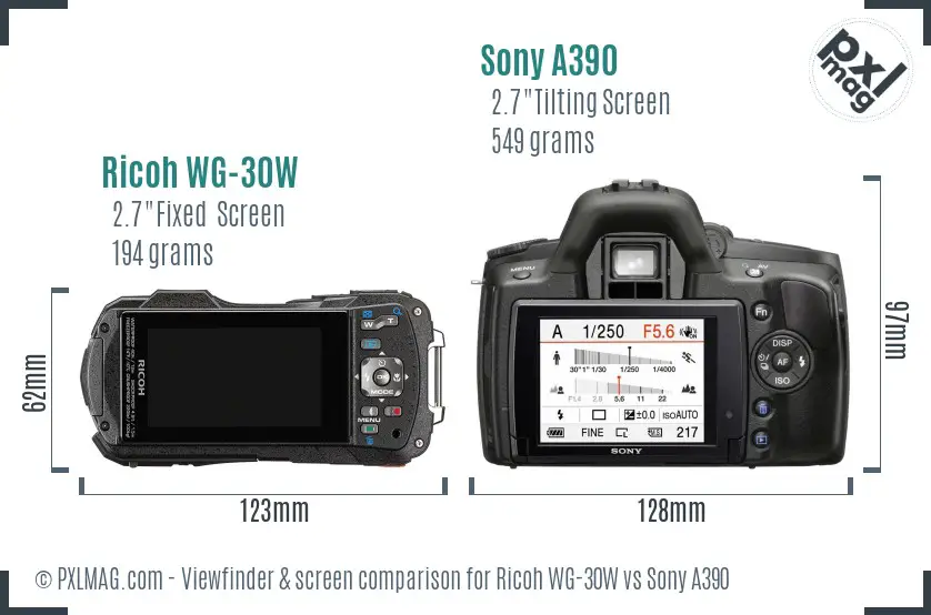 Ricoh WG-30W vs Sony A390 Screen and Viewfinder comparison