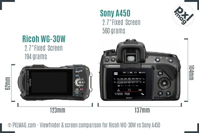 Ricoh WG-30W vs Sony A450 Screen and Viewfinder comparison