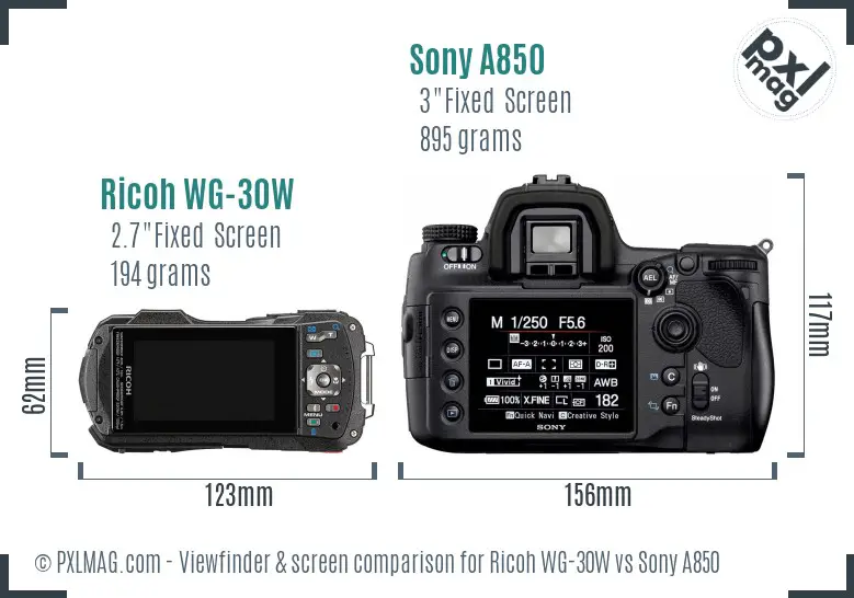 Ricoh WG-30W vs Sony A850 Screen and Viewfinder comparison