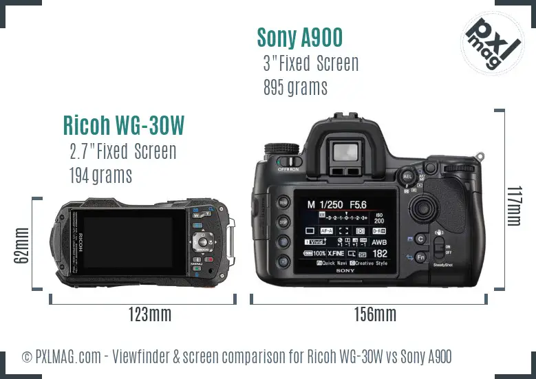 Ricoh WG-30W vs Sony A900 Screen and Viewfinder comparison