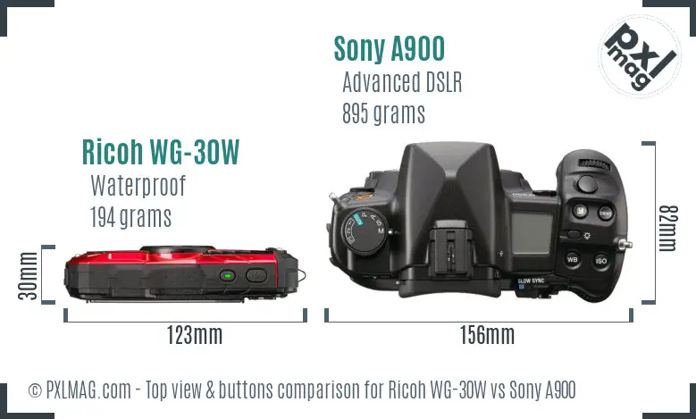 Ricoh WG-30W vs Sony A900 top view buttons comparison