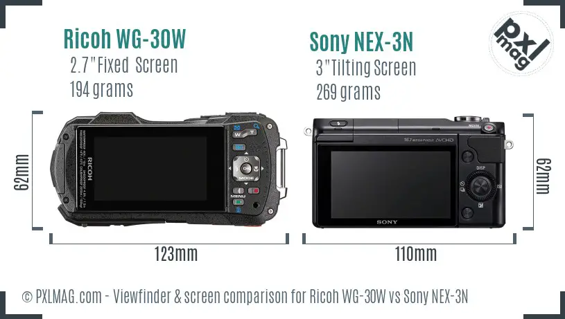 Ricoh WG-30W vs Sony NEX-3N Screen and Viewfinder comparison Ricoh WG-30W vs Sony NEX-3N Screen and Viewfinder comparison