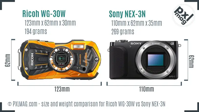 Ricoh WG-30W vs Sony NEX-3N size comparison Ricoh WG-30W vs Sony NEX-3N size comparison