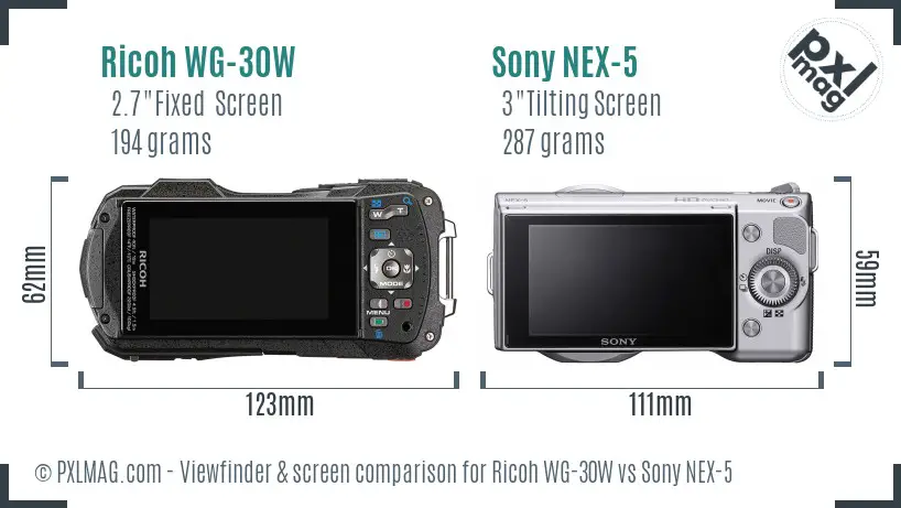 Ricoh WG-30W vs Sony NEX-5 Screen and Viewfinder comparison Ricoh WG-30W vs Sony NEX-5 Screen and Viewfinder comparison