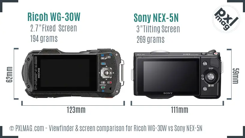 Ricoh WG-30W vs Sony NEX-5N Screen and Viewfinder comparison