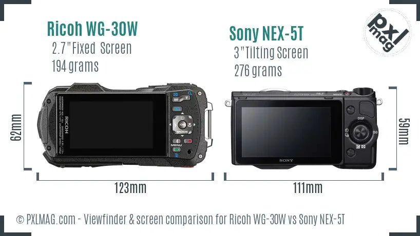 Ricoh WG-30W vs Sony NEX-5T Screen and Viewfinder comparison
