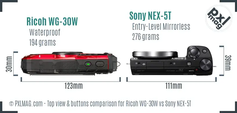 Ricoh WG-30W vs Sony NEX-5T top view buttons comparison