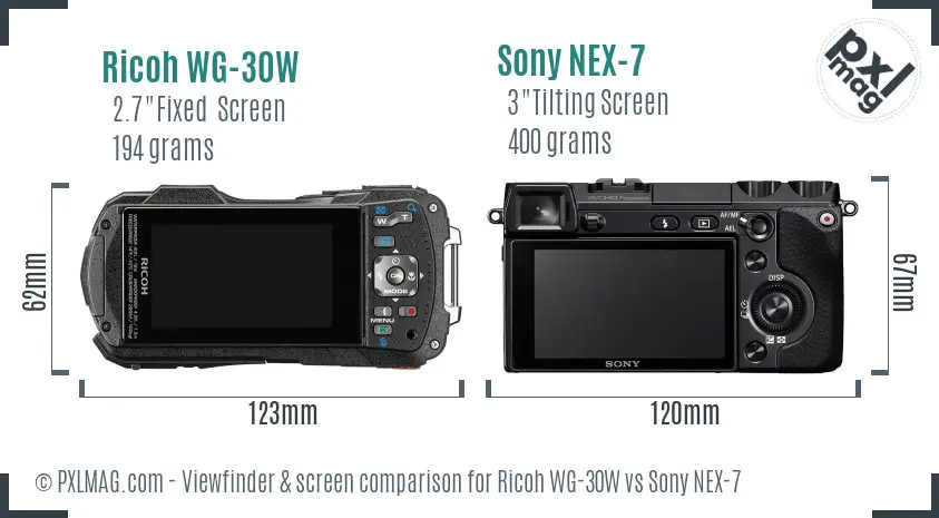 Ricoh WG-30W vs Sony NEX-7 Screen and Viewfinder comparison