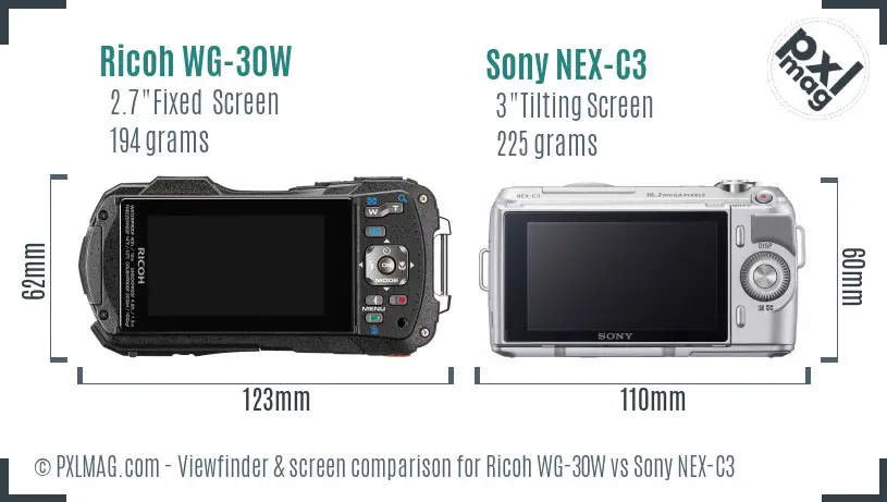 Ricoh WG-30W vs Sony NEX-C3 Screen and Viewfinder comparison