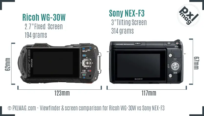Ricoh WG-30W vs Sony NEX-F3 Screen and Viewfinder comparison