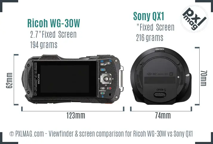 Ricoh WG-30W vs Sony QX1 Screen and Viewfinder comparison