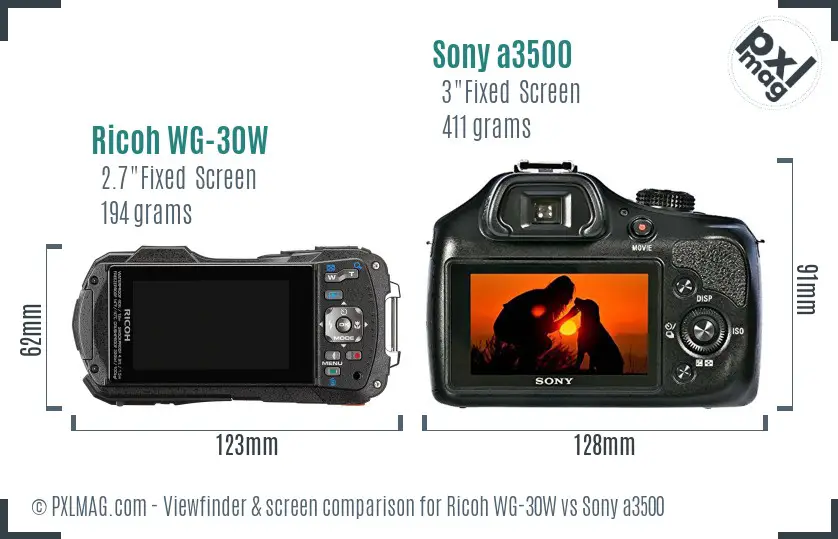 Ricoh WG-30W vs Sony a3500 Screen and Viewfinder comparison