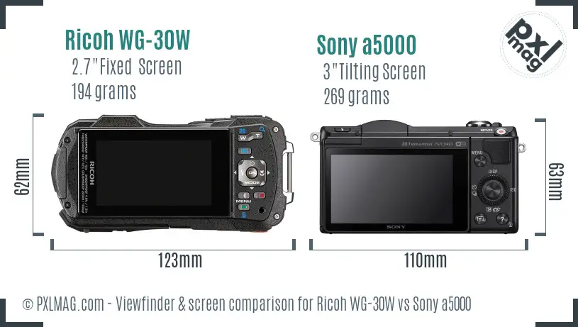 Ricoh WG-30W vs Sony a5000 Screen and Viewfinder comparison