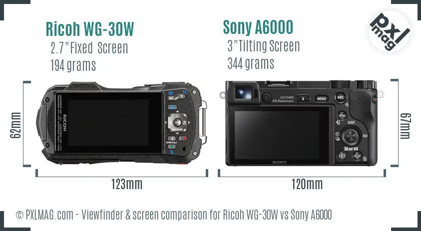 Ricoh WG-30W vs Sony A6000 Screen and Viewfinder comparison