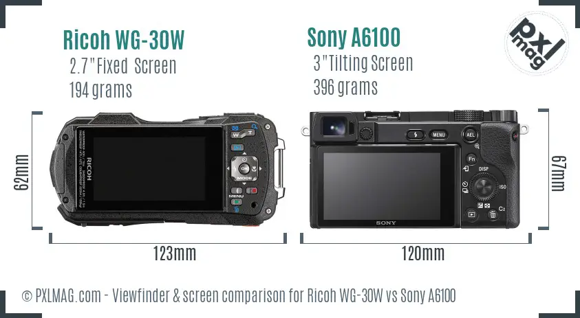 Ricoh WG-30W vs Sony A6100 Screen and Viewfinder comparison