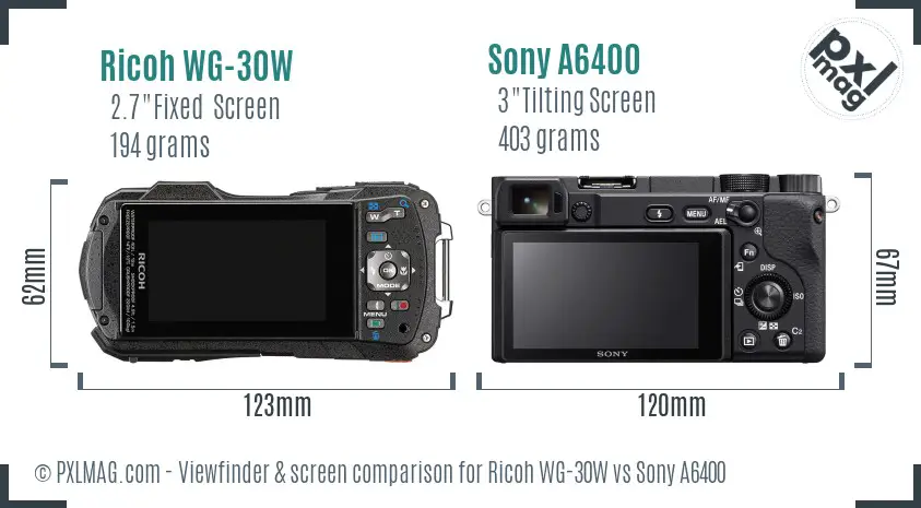 Ricoh WG-30W vs Sony A6400 Screen and Viewfinder comparison