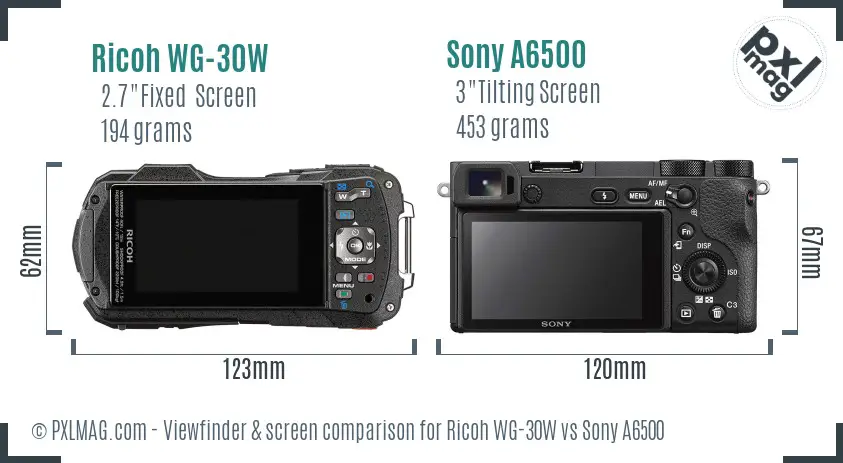 Ricoh WG-30W vs Sony A6500 Screen and Viewfinder comparison