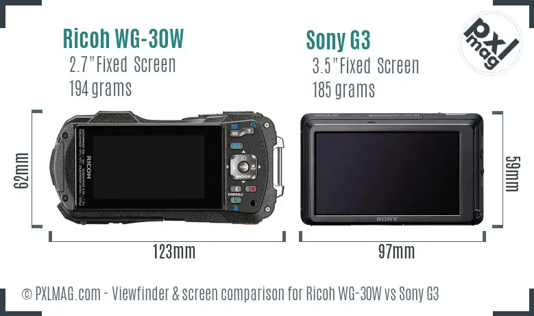 Ricoh WG-30W vs Sony G3 Screen and Viewfinder comparison