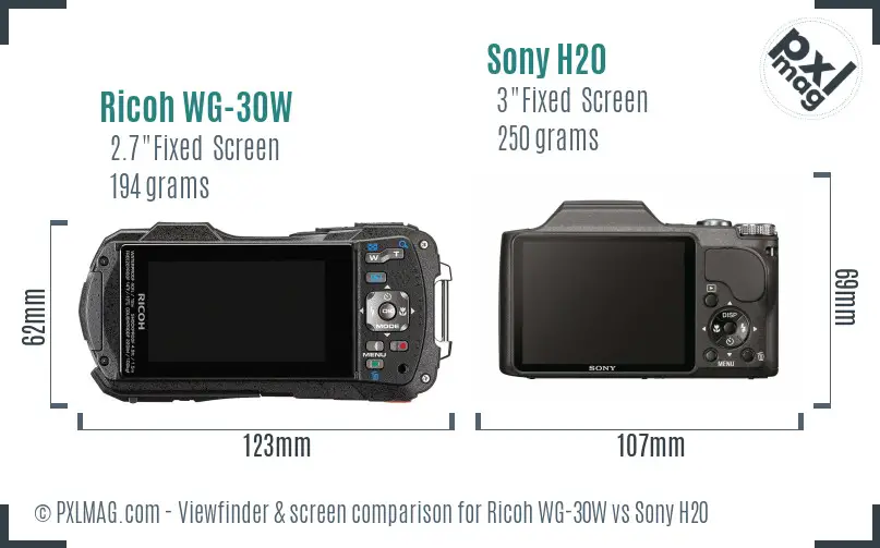 Ricoh WG-30W vs Sony H20 Screen and Viewfinder comparison