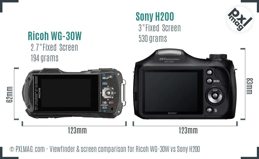 Ricoh WG-30W vs Sony H200 Screen and Viewfinder comparison