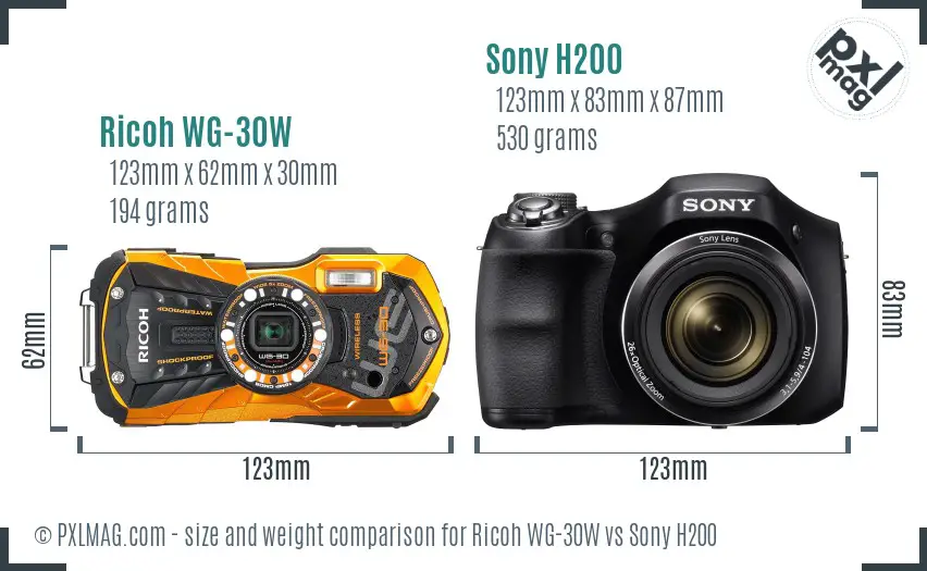 Ricoh WG-30W vs Sony H200 size comparison