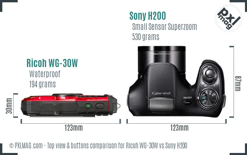 Ricoh WG-30W vs Sony H200 top view buttons comparison