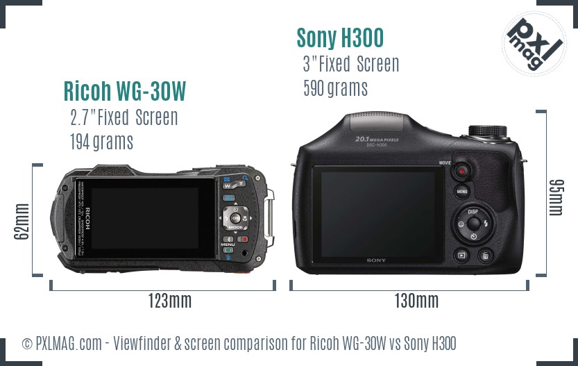 Ricoh WG-30W vs Sony H300 Screen and Viewfinder comparison