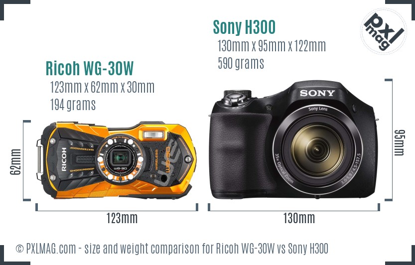 Ricoh WG-30W vs Sony H300 size comparison