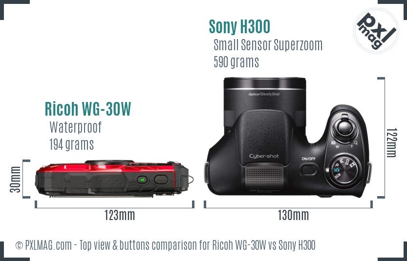 Ricoh WG-30W vs Sony H300 top view buttons comparison