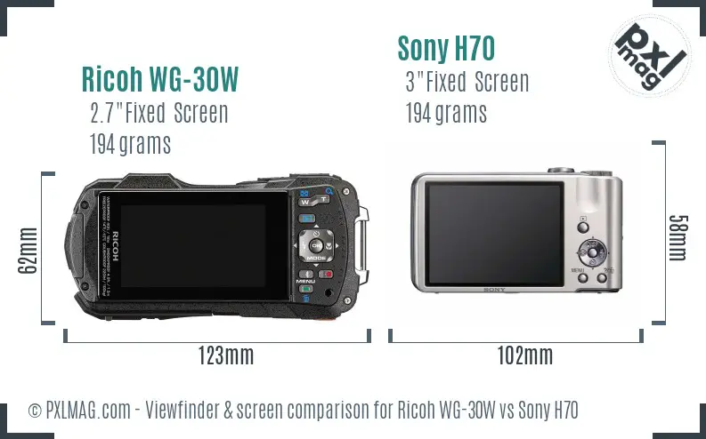 Ricoh WG-30W vs Sony H70 Screen and Viewfinder comparison