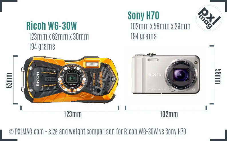 Ricoh WG-30W vs Sony H70 size comparison