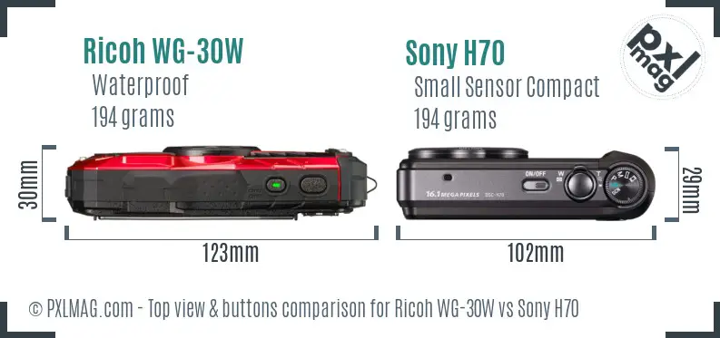 Ricoh WG-30W vs Sony H70 top view buttons comparison