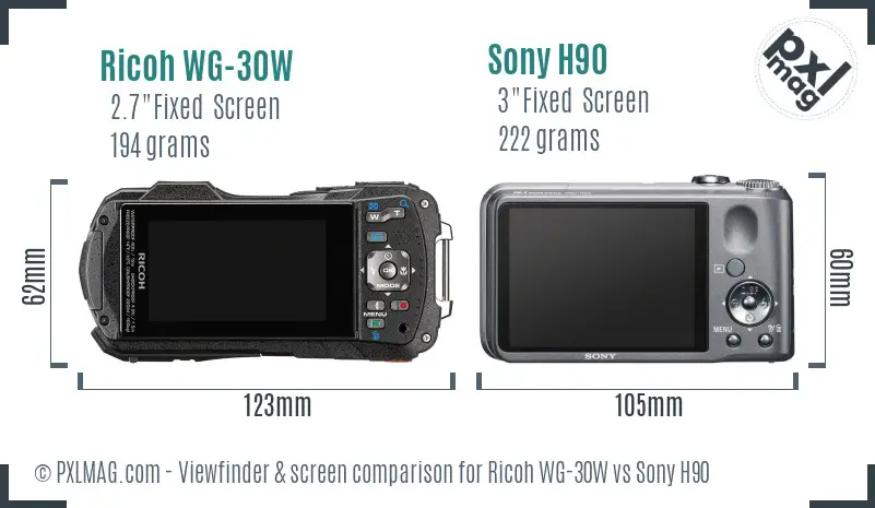 Ricoh WG-30W vs Sony H90 Screen and Viewfinder comparison